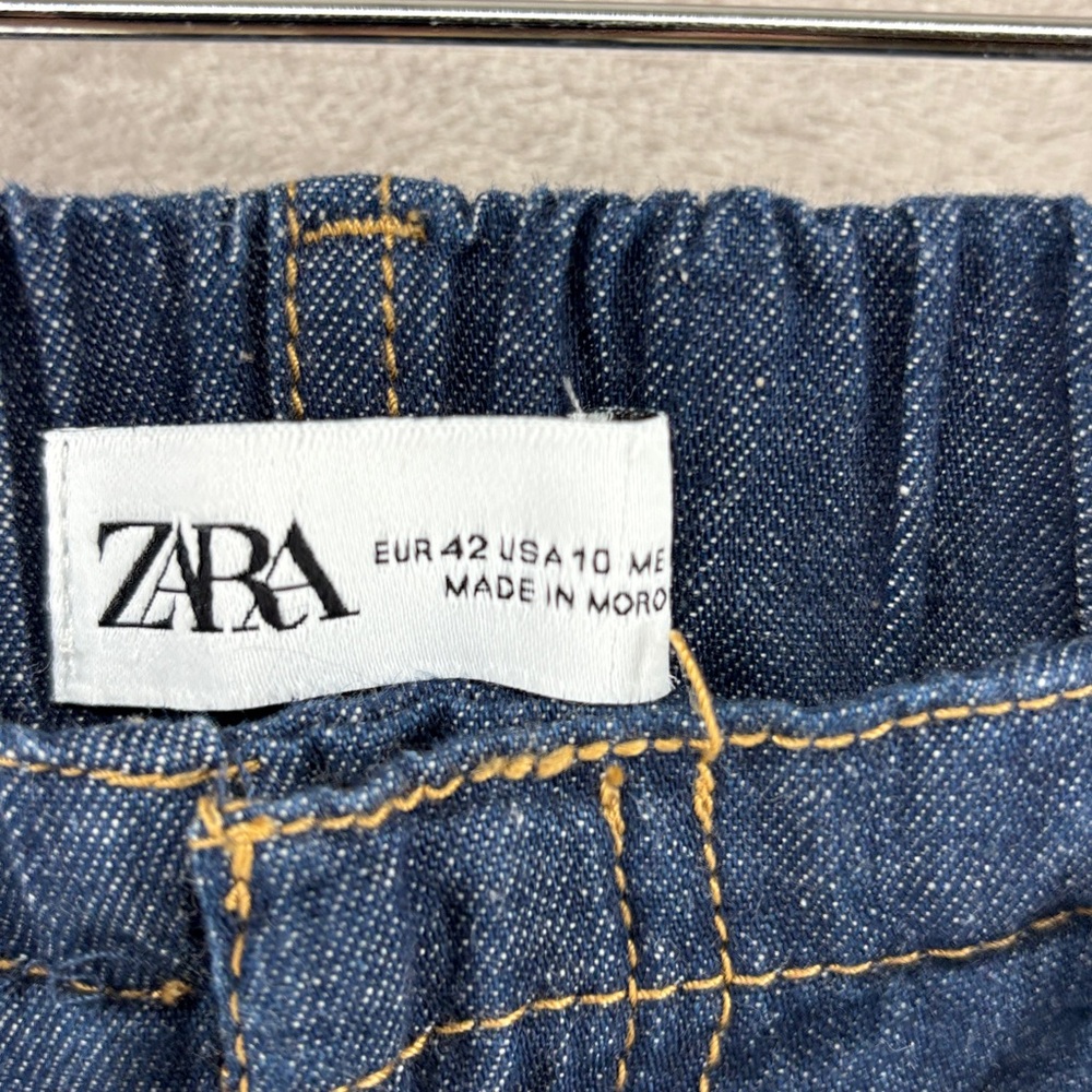 Zara Dark Denim Elastic Waist Wide Leg Light Weight Jeans Size 10 - Picture 2 of 9